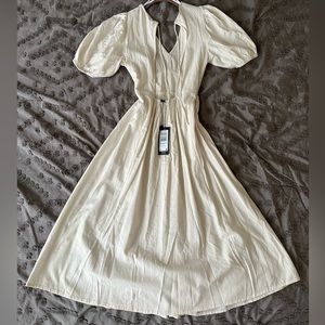 White Open Back Dress with Puffy Short Sleeves